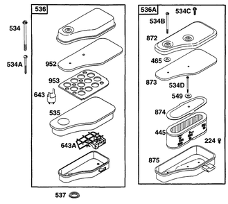 Air Cleaner Grps 1 Diagram and Parts List for 253702-0159-XX  Briggs and Stratton Engine
